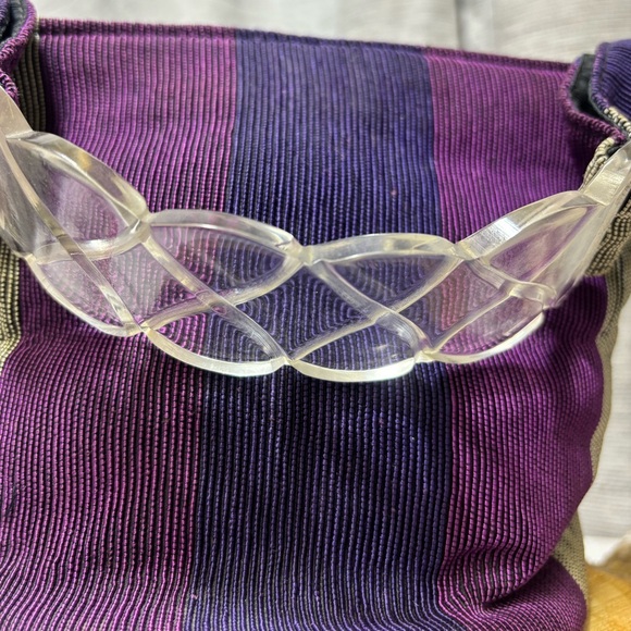 Vintage Purple and Black Women\'s purse with Lucite/ plastic handle